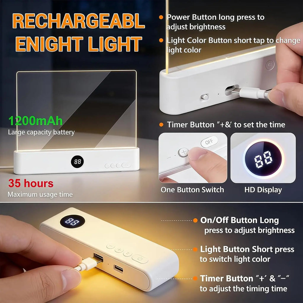 Smart LED Reading Light Book Light Treasure Box Rechargeable Clear LED Flat Reading Light Timer Doodleable Study Lamp the Quiet Reader'S Dream Lights Ultra-Thin Wireless Design