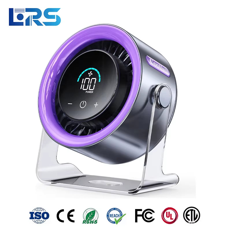 USB Desk Fan Quiet Digital Display Turbo Airflow 120 Rotating 100 Speeds Portable Desktop Wall-Mounted Fan For
