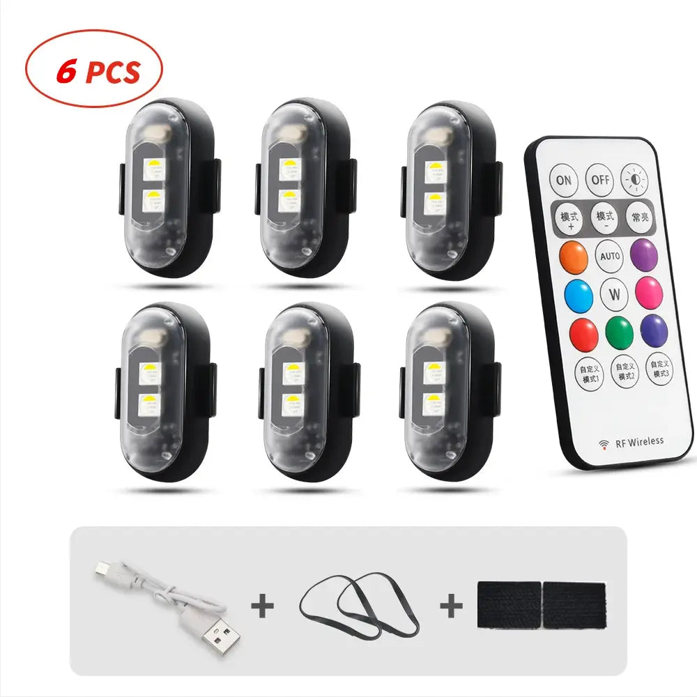 RGB Led Aircraft Strobe Light Remote Wireless Motorcycle Flash Light Warning Lights for Bike Car Multifunctional