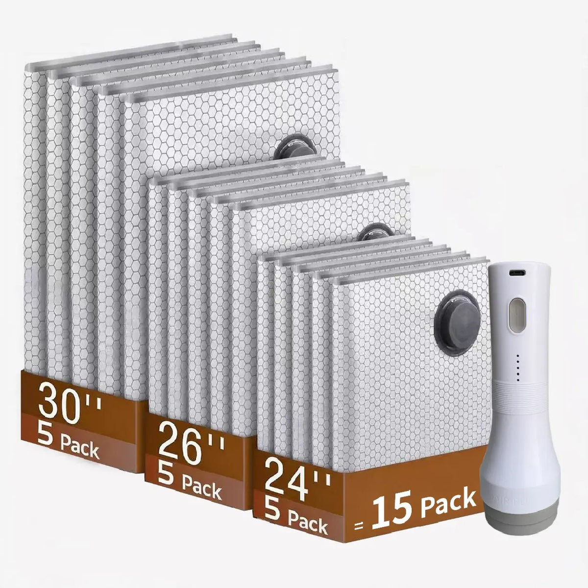 【Summer Vibes】X7 Cordless Travel Vacuum Storage Compression Bag Organiser Set with Rechargeable Air Pump (15-Pack), 3 Sizes, Powerful Air Removal, Waterproof Reusable Bags for Home Organization Travel, Carry-On Suitcases