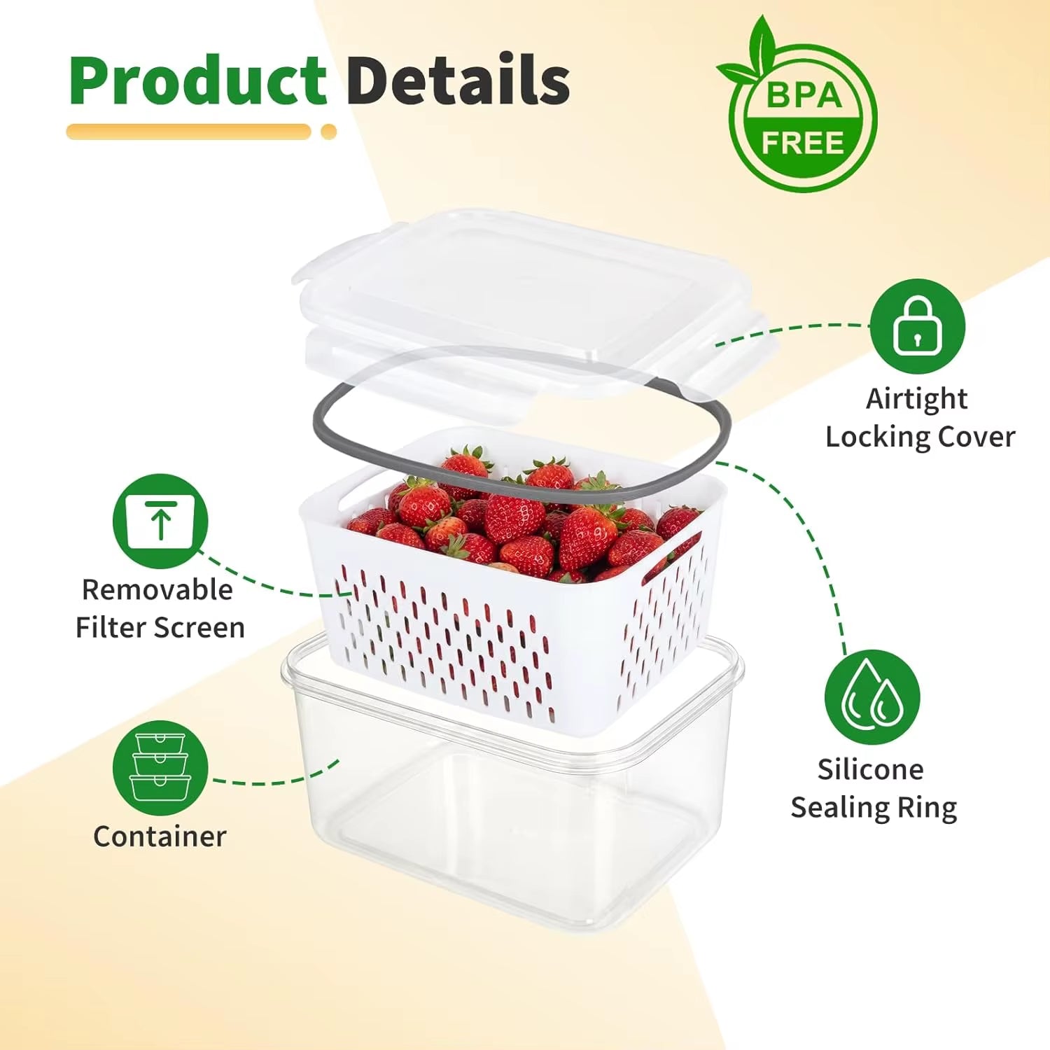 Stackable Sealed Storage Container Vegetable Filter Box Refrigerator Fruit Crisper Box