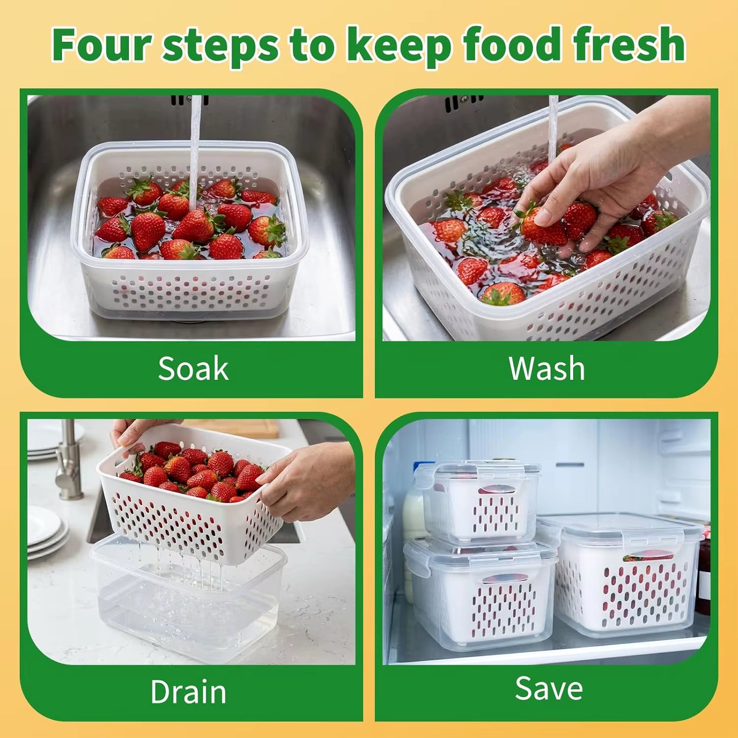 Stackable Sealed Storage Container Vegetable Filter Box Refrigerator Fruit Crisper Box