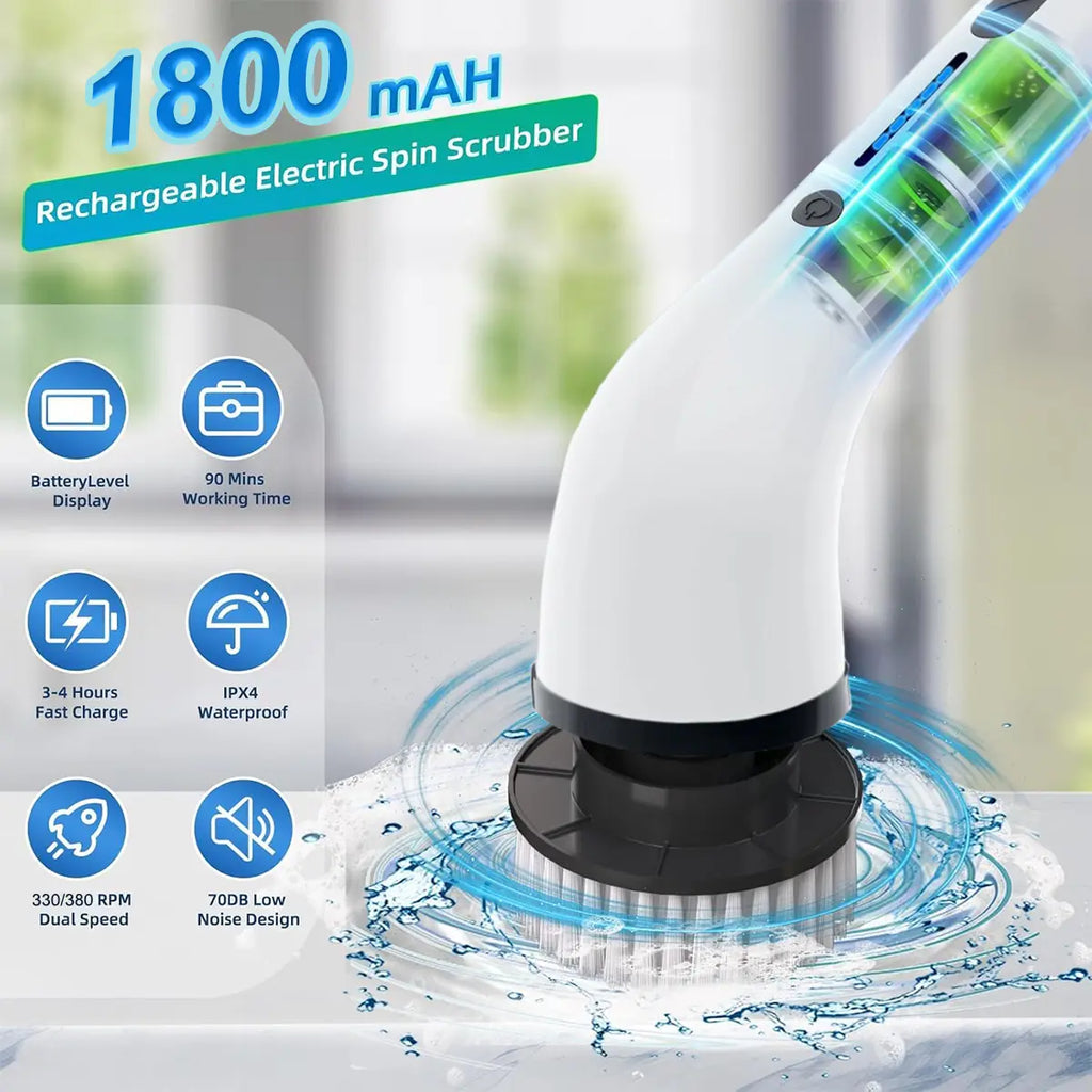 Cordless Electric Spin Scrubber - IPX7 Full-Body Waterproof Cleaning Brush with 4 Replaceable Heads, 3 Adjustable Extension Handle, 2-Speed for Bathroom, Kitchen, Homegoods, Bathroom Accessories, Back to School Haul, Tools and Gadgets, Apartment Stuff, Ba