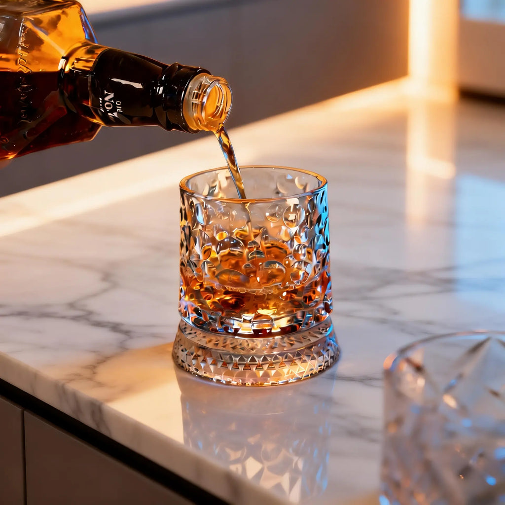 Summerwins【Vorhore】Luxury 360° Spinning Crystal Glass – Star-Cut Stress Relief Whiskey & Wine Glass, Elegant European Barware Gift，Rotating Glass Cup Spinning Glass Cup