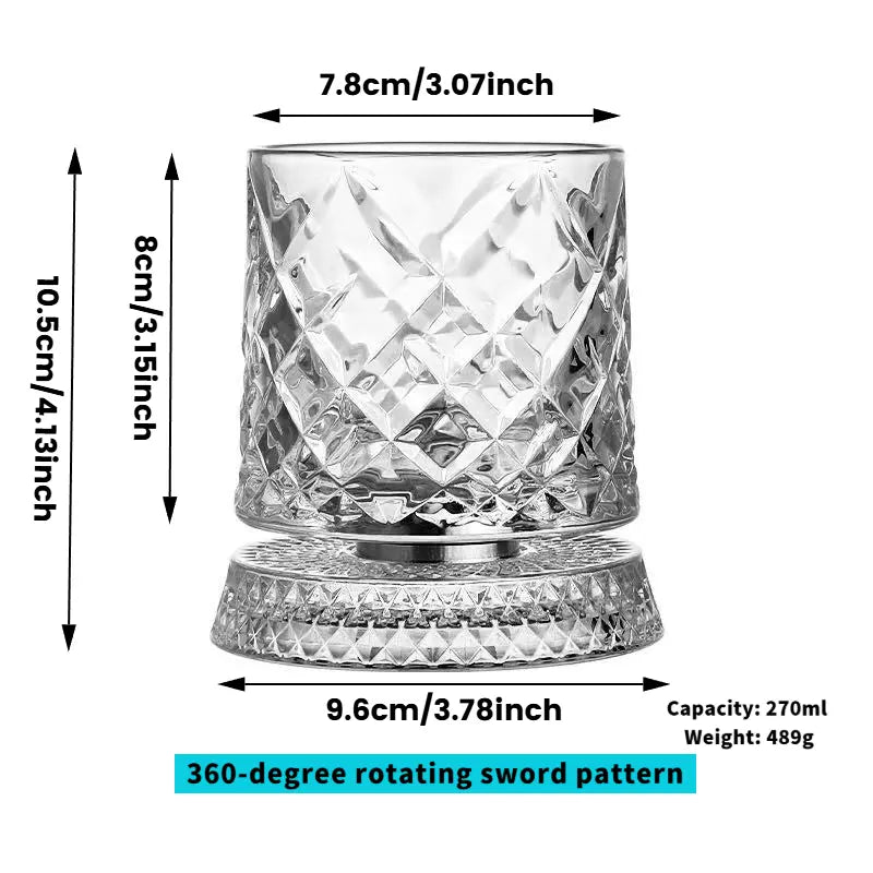 Summerwins【Vorhore】Luxury 360° Spinning Crystal Glass – Star-Cut Stress Relief Whiskey & Wine Glass, Elegant European Barware Gift，Rotating Glass Cup Spinning Glass Cup