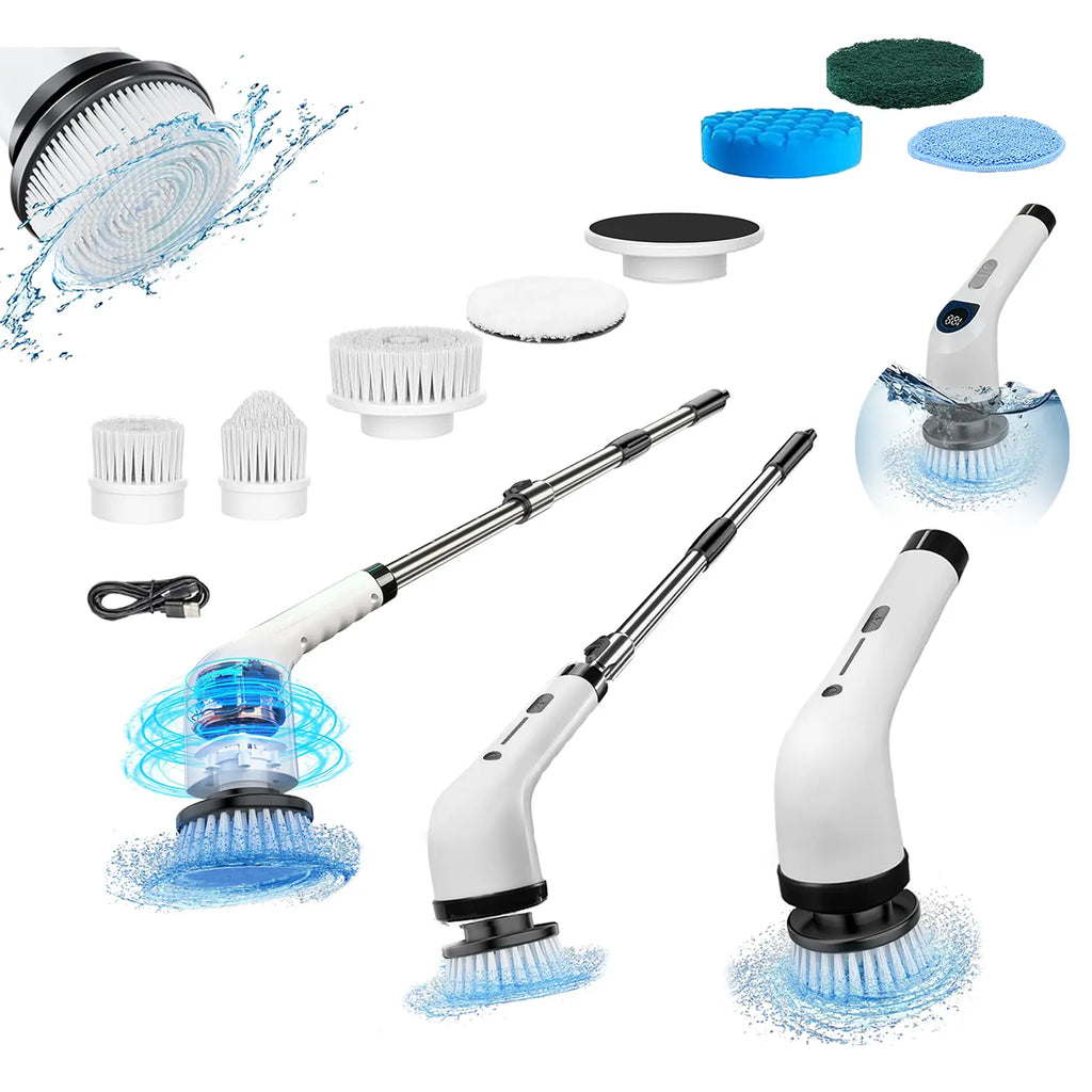 Cordless Electric Spin Scrubber - IPX7 Full-Body Waterproof Cleaning Brush with 4 Replaceable Heads, 3 Adjustable Extension Handle, 2-Speed for Bathroom, Kitchen, Homegoods, Bathroom Accessories, Back to School Haul, Tools and Gadgets, Apartment Stuff, Ba