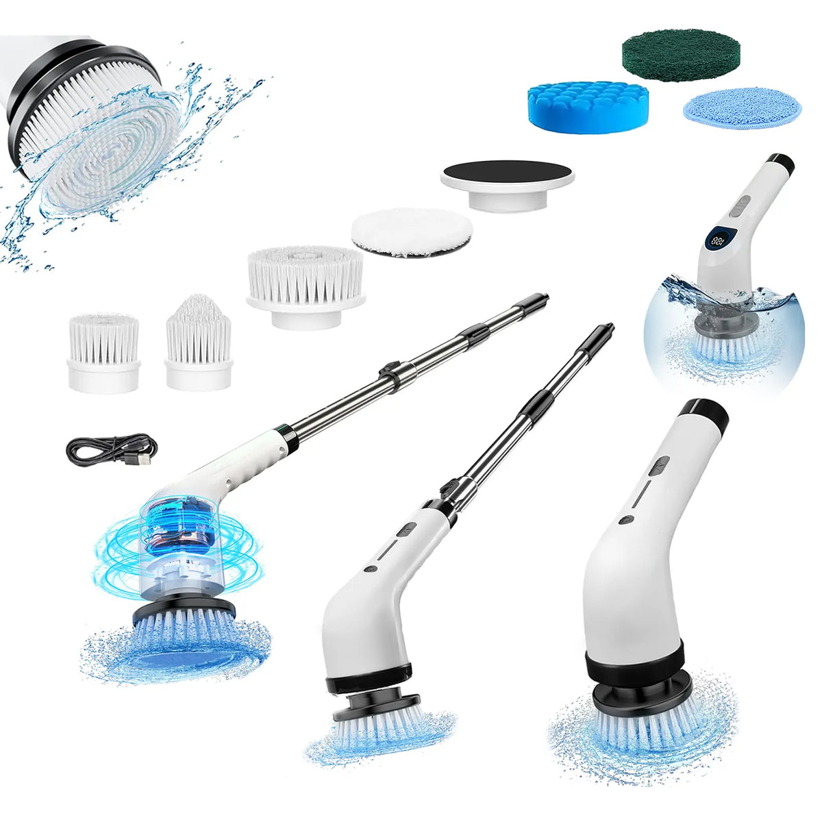Cordless Electric Spin Scrubber - IPX7 Full-Body Waterproof Cleaning Brush with 4 Replaceable Heads, 3 Adjustable Extension Handle, 2-Speed for Bathroom, Kitchen, Homegoods, Bathroom Accessories, Back to School Haul, Tools and Gadgets, Apartment Stuff, Ba
