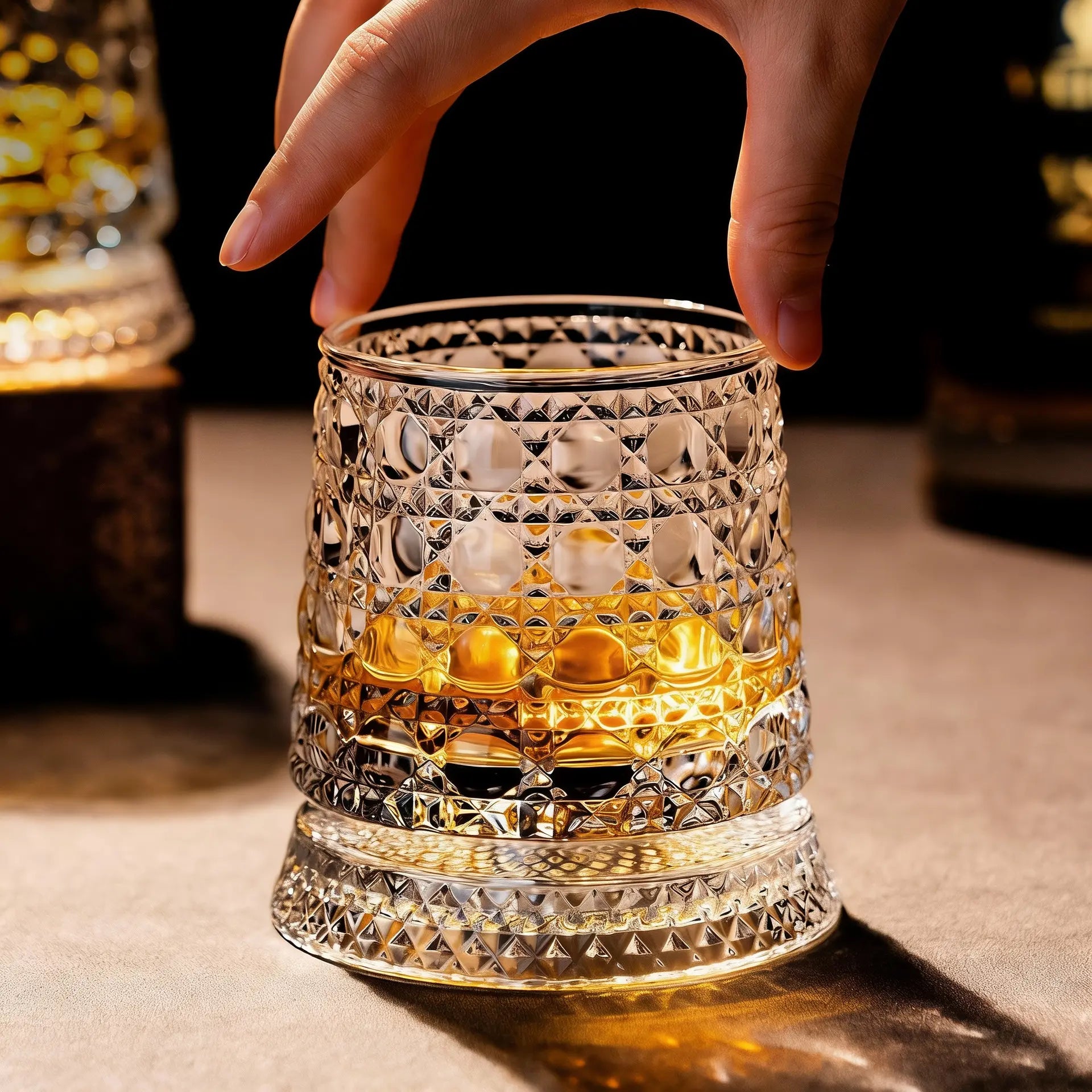 Summerwins【Vorhore】Luxury 360° Spinning Crystal Glass – Star-Cut Stress Relief Whiskey & Wine Glass, Elegant European Barware Gift，Rotating Glass Cup Spinning Glass Cup