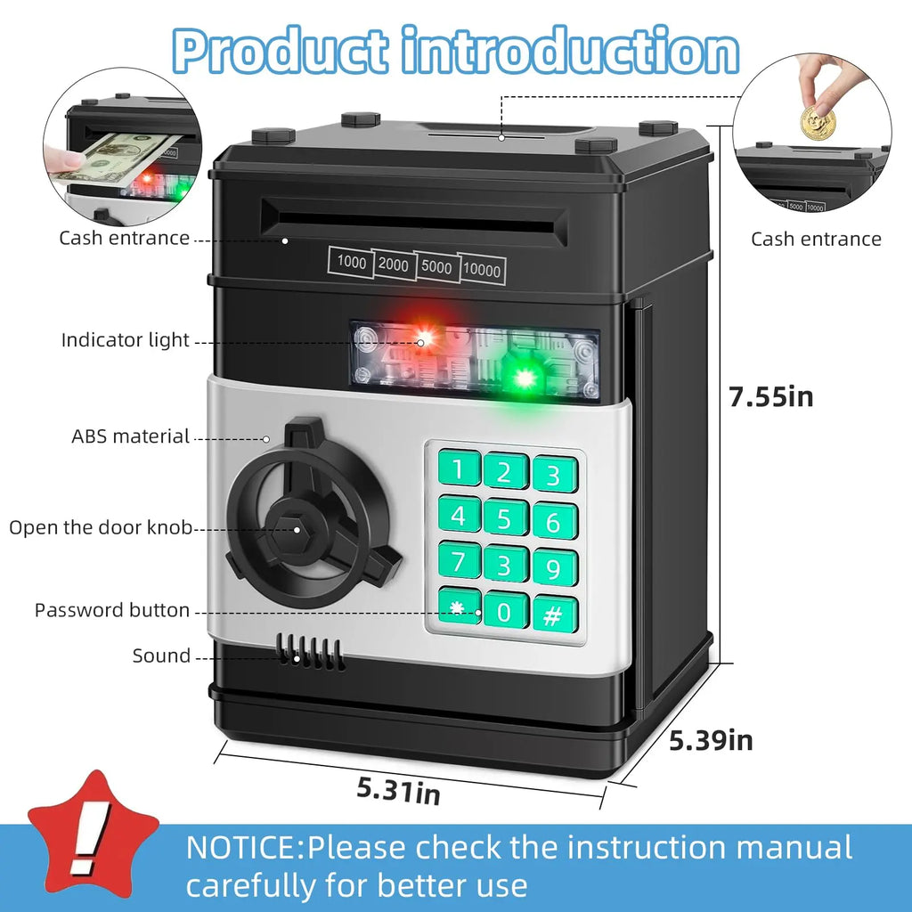 Piggy Bank for Boys Adults, Electronic ATM Coin Cash Bank with Password Code Lock and Auto Grab Bill Slot, Large Capacity Coin Bank Money Jar for Adults, Designed for All US Coins, Capacity 10000+