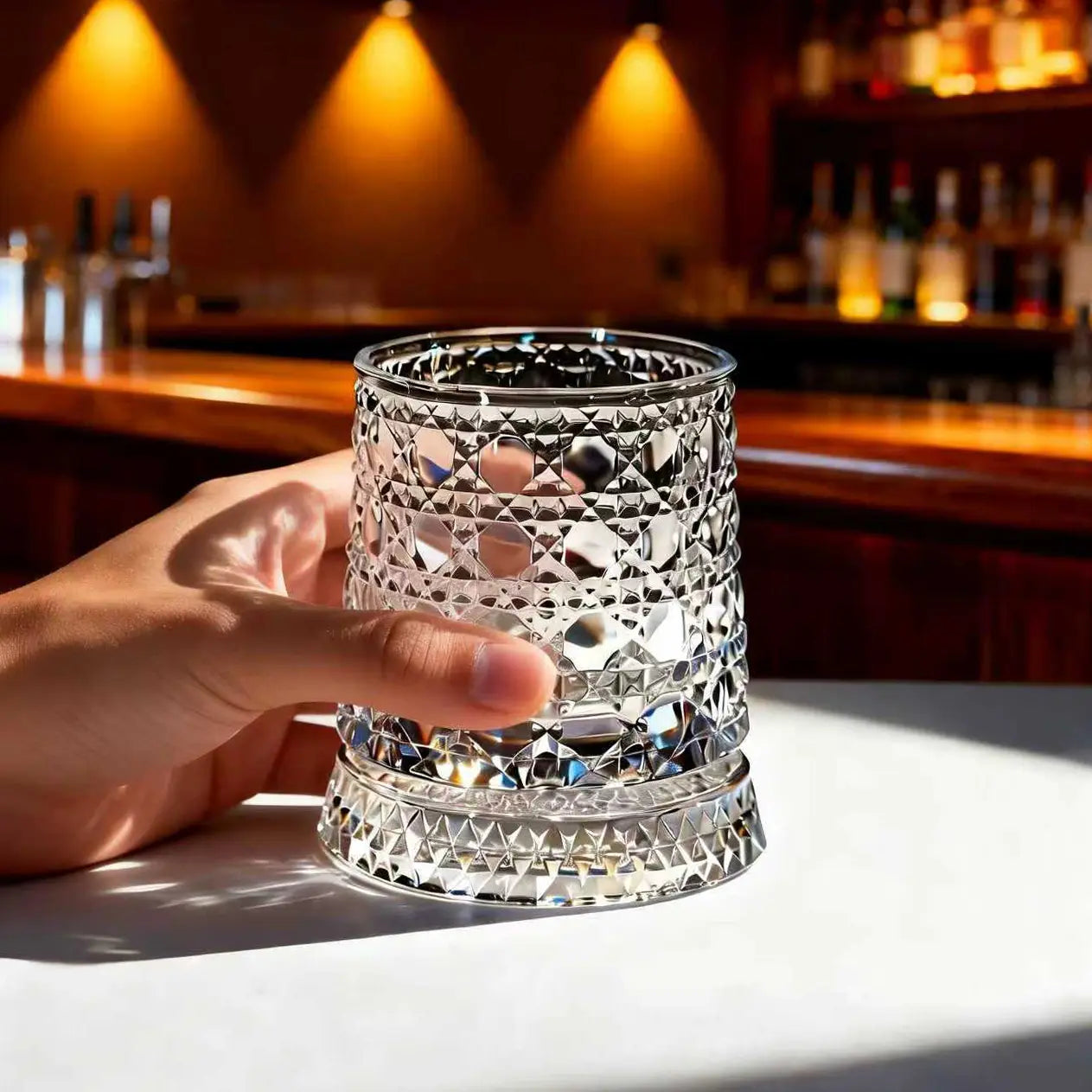 Summerwins【Vorhore】Luxury 360° Spinning Crystal Glass – Star-Cut Stress Relief Whiskey & Wine Glass, Elegant European Barware Gift，Rotating Glass Cup Spinning Glass Cup