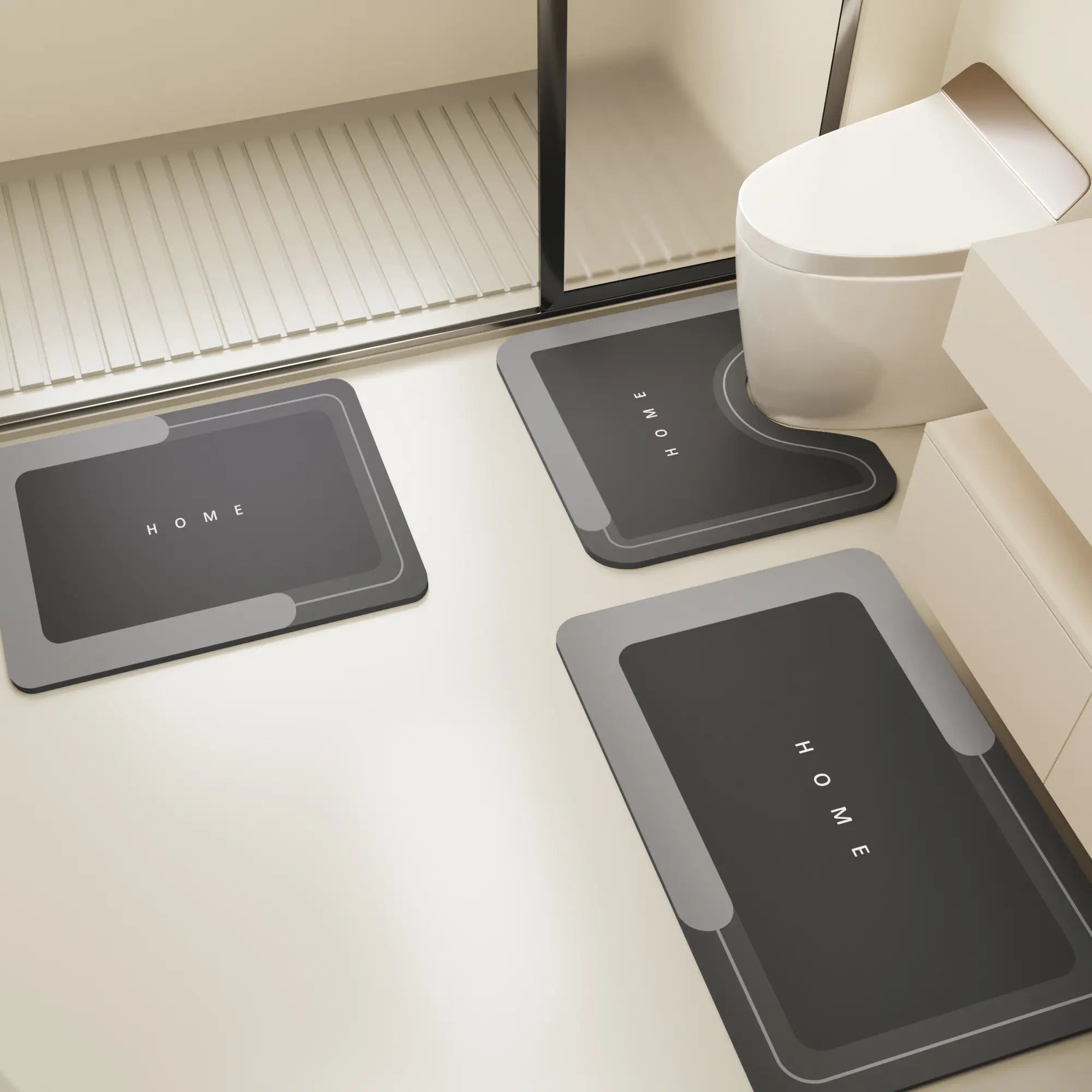 Bathroom Toilet Mat, 3-Piece Set, Quick-Drying Water-Absorbing Floor Mat, Rubber Anti-Slip Bottom Design, Suitable for Bathroom, Washbasin, Toilet, Kitchen, Living Room, beside the Bathtub, Laundry Room, Bathroom Decoration. Bathmat