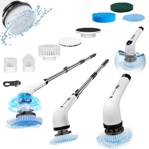 Cordless Electric Spin Scrubber - IPX7 Full-Body Waterproof Cleaning Brush with 4 Replaceable Heads, 3 Adjustable Extension Handle, 2-Speed for Bathroom, Kitchen, Homegoods, Bathroom Accessories, Back to School Haul, Tools and Gadgets, Apartment Stuff, Ba