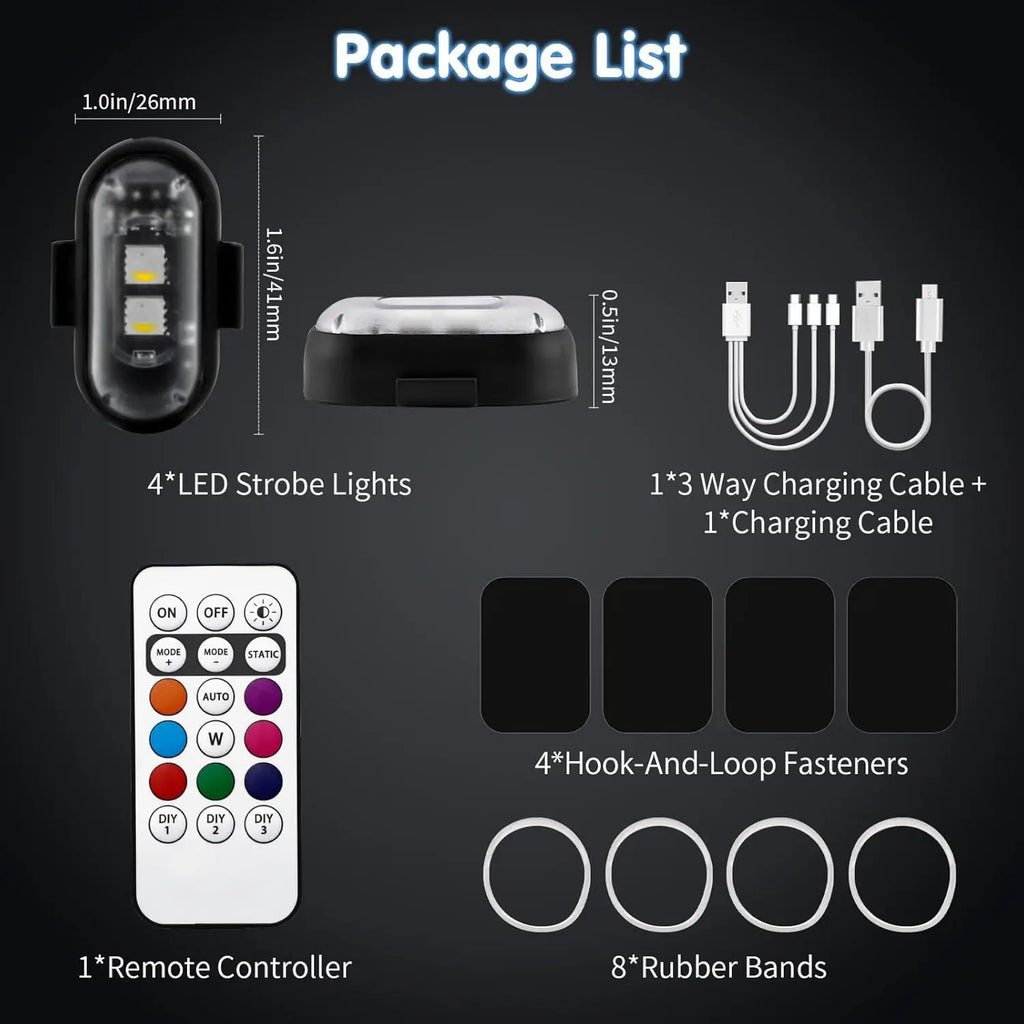 RGB Led Aircraft Strobe Light Remote Wireless Motorcycle Flash Light Warning Lights for Bike Car Multifunctional