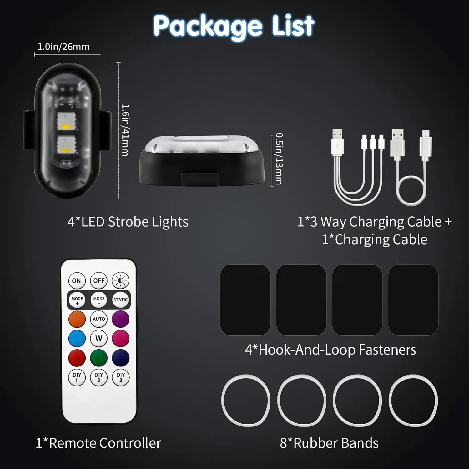 RGB Led Aircraft Strobe Light Remote Wireless Motorcycle Flash Light Warning Lights for Bike Car Multifunctional