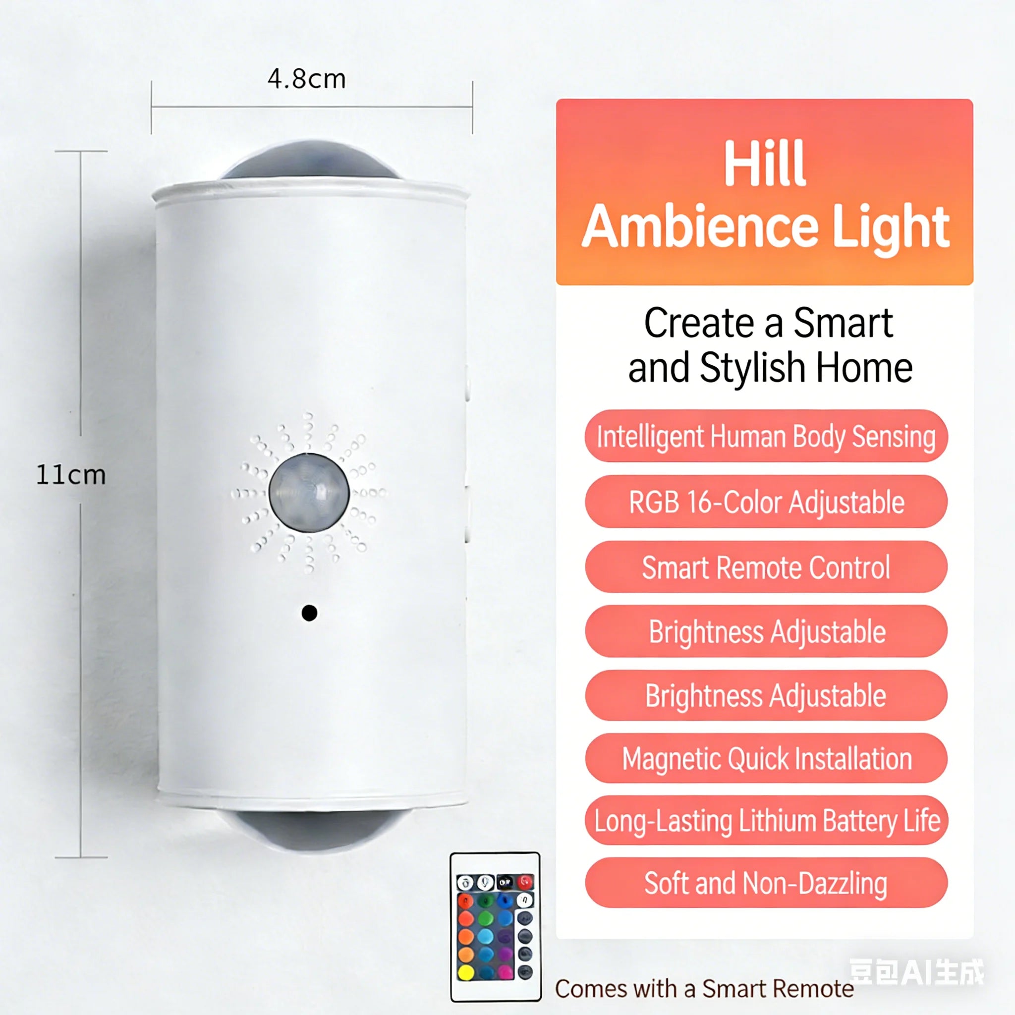 Smart Wall Lamp — RGB, Motion Sensor, LED, Indoor, Outdoor, Dimmable