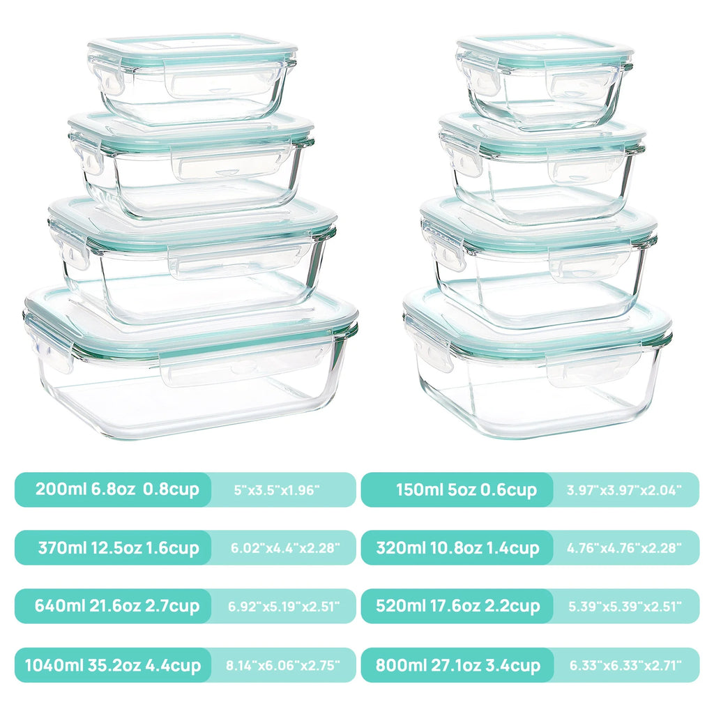 Glass Food Storage Containers — Airtight Lids, Leakproof, Oven Safe, Microwave Safe, Freezer Safe