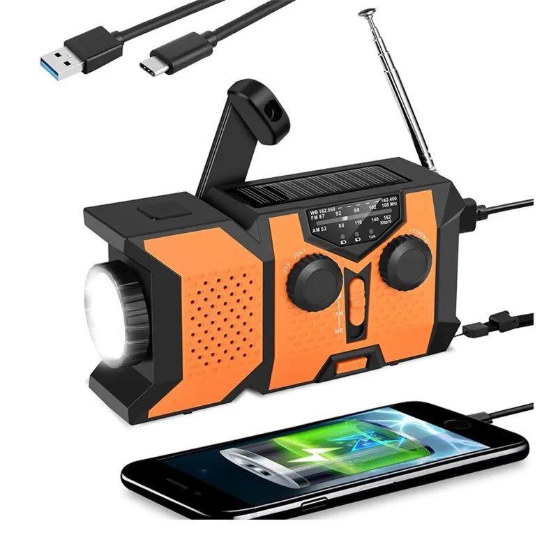 Emergency Radio — Solar Powered, Hand Crank, AM/FM, NOAA Weather, LED Flashlight, USB Charger