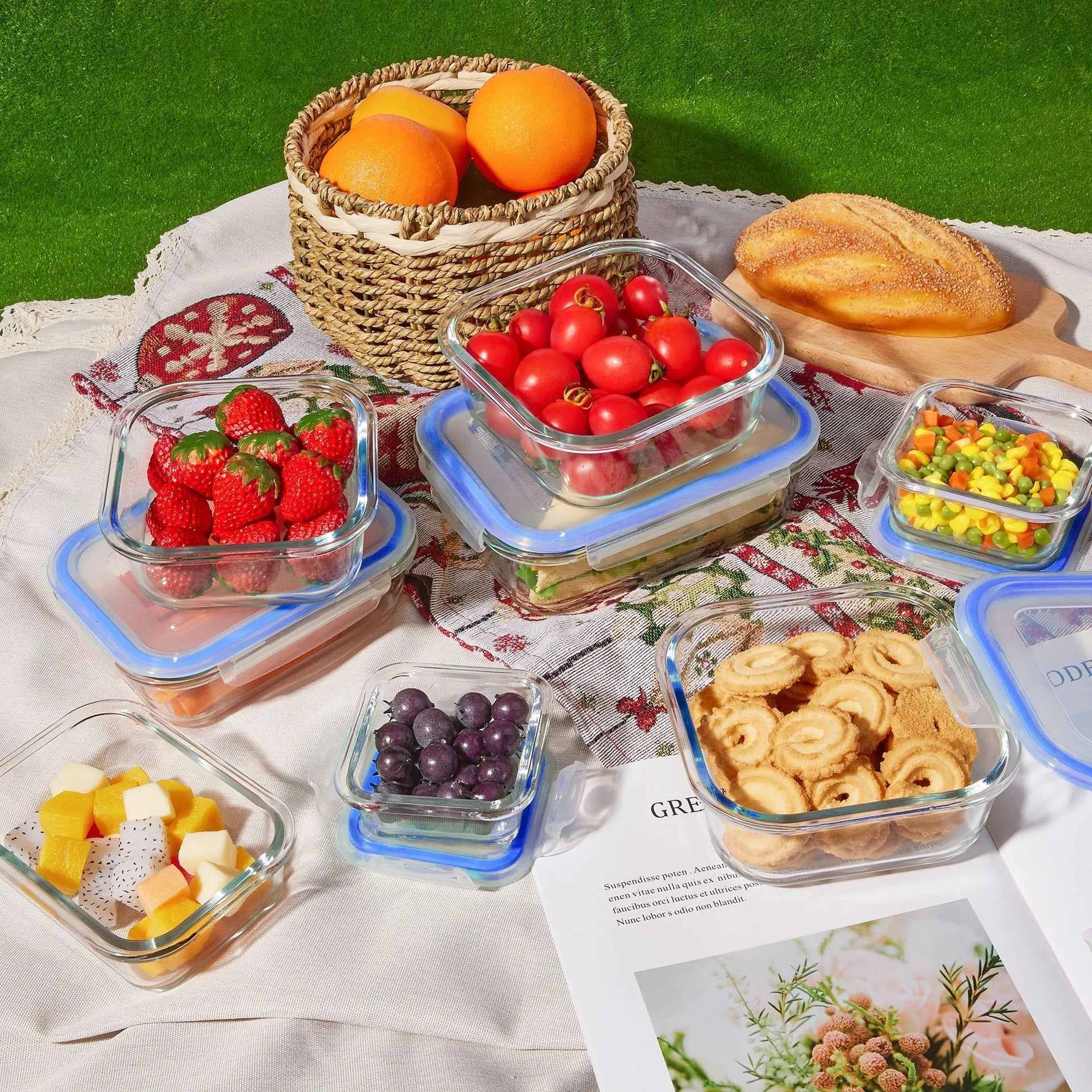 Glass Food Storage Containers — Airtight Lids, Leakproof, Oven Safe, Microwave Safe, Freezer Safe