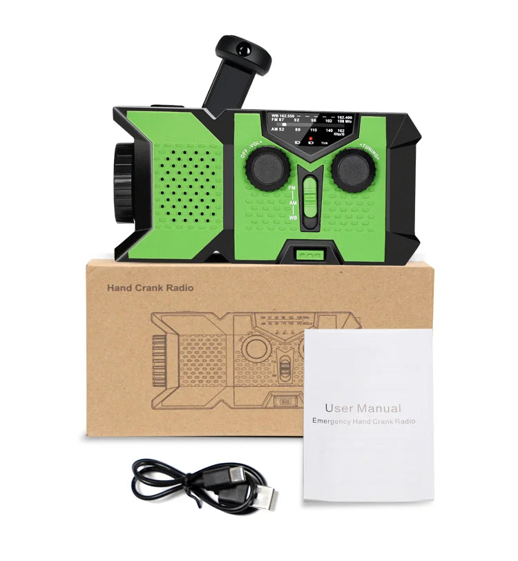 Emergency Radio — Solar Powered, Hand Crank, AM/FM, NOAA Weather, LED Flashlight, USB Charger