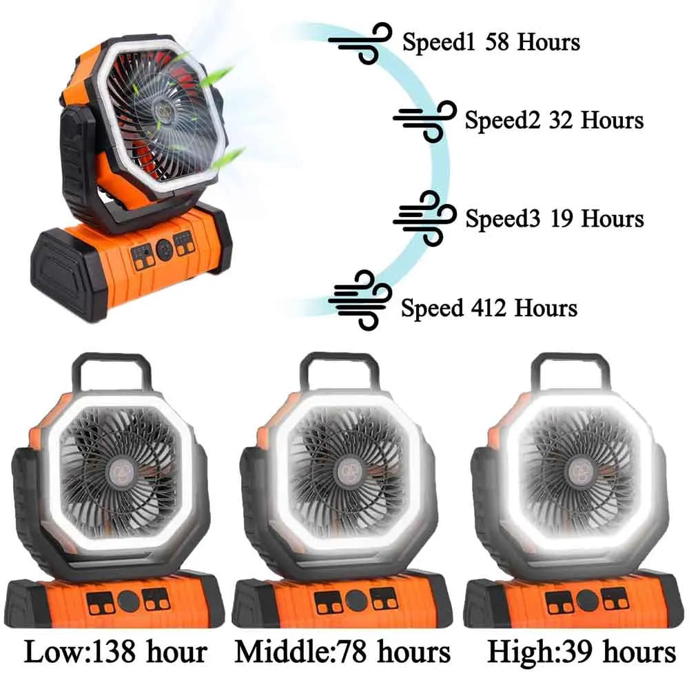 Camping Fan — Portable & Rechargeable, LED Lantern, Tent Light, USB Powered, Outdoor Gear
