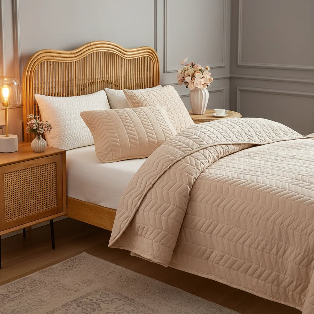 Quilted Bedspread — Reversible Design, Soft Microfiber, Lightweight, All-Season, Twin Full Queen King