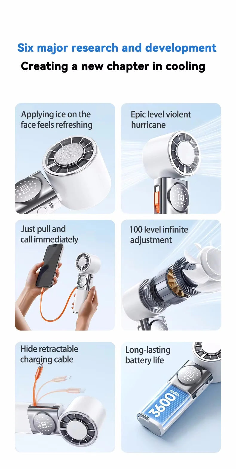 Portable Cooling Fan — 7-in-1 Multifunction, USB Rechargeable, Personal Air Cooler, Quiet Operation, Power Bank