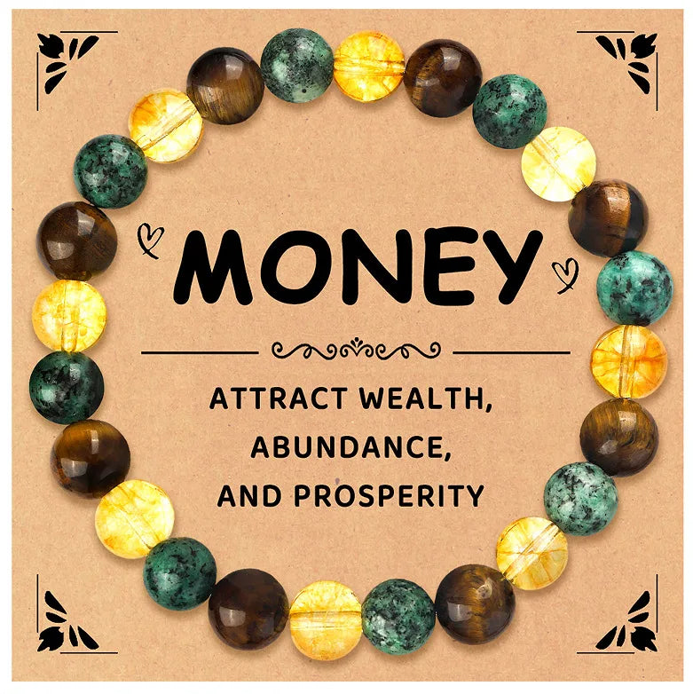 Money Manifest Crystal Bead Bracelet — Abundance, Prosperity, Wealth, Healing, Protection, Chakra Balancing