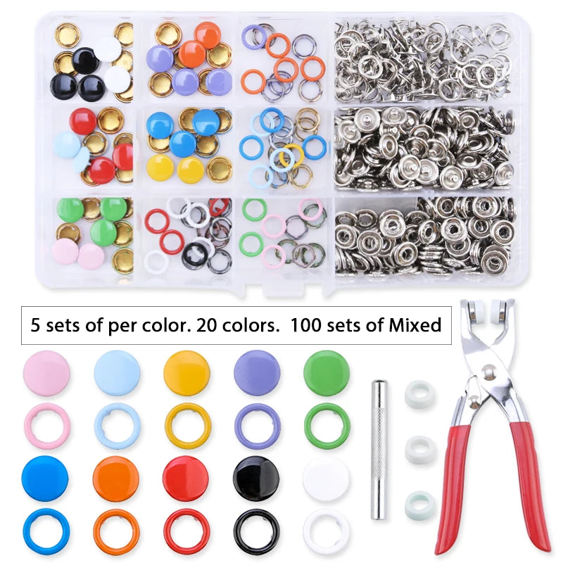Snap Button Pliers Kit — 100pcs, Durable, Heavy-Duty, DIY, Crafting