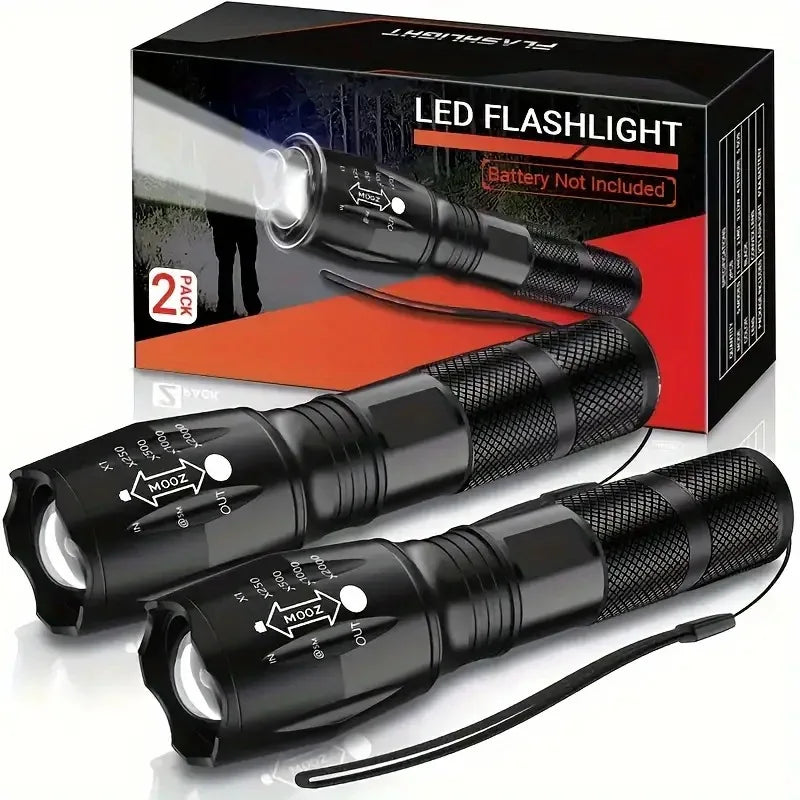 Adjustable Zoom Tactical Flashlight — Rechargeable, Waterproof, Durable, Portable, Bright, Compact