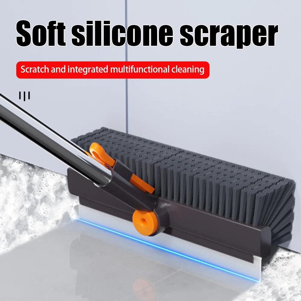 Floor Scrub Brush — 3-in-1, Long Handle, Stiff Bristle, Squeegee, Bathtub Cleaning