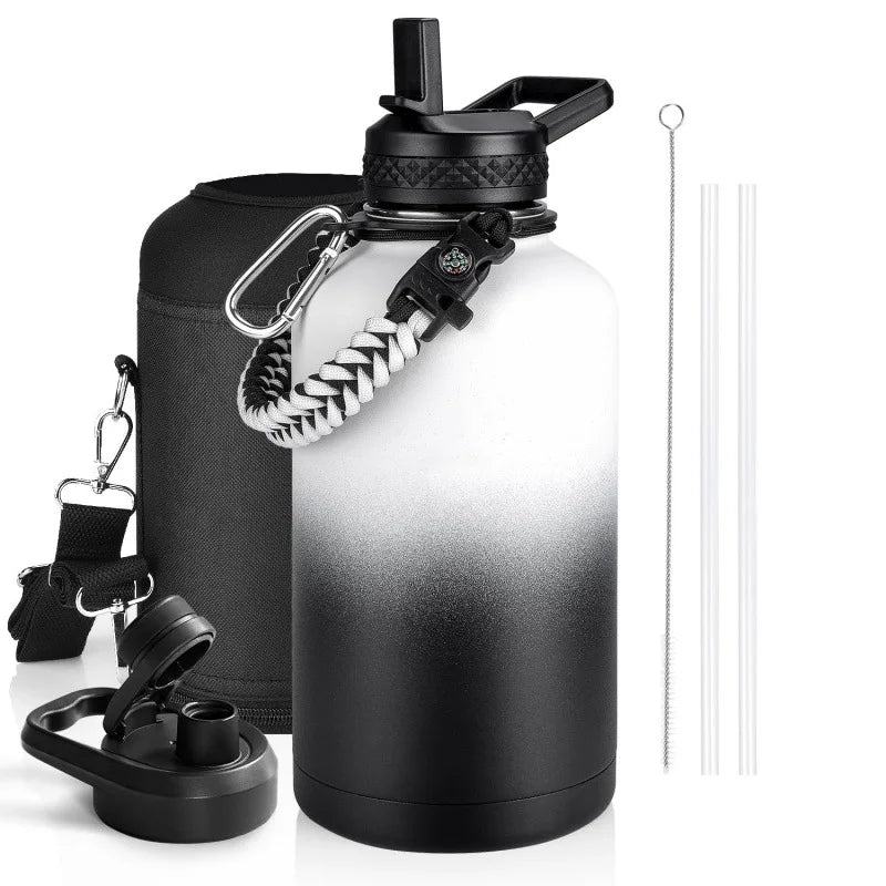Insulated Water Bottle — Gallon, Stainless Steel, Leakproof, Wide Mouth, Carry Handle