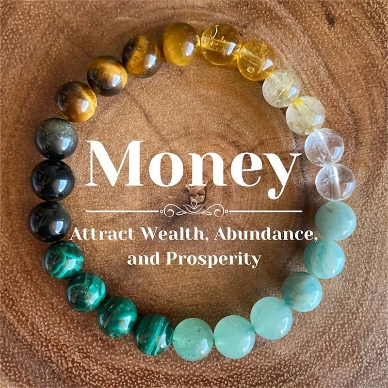 Money Manifest Crystal Bead Bracelet — Abundance, Prosperity, Wealth, Healing, Protection, Chakra Balancing
