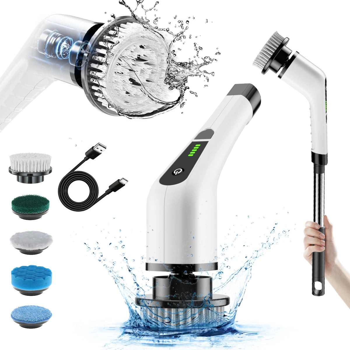 Electric Spin Scrubber — Cordless Power, Extendable, Rechargeable, Waterproof, Ergonomic, Multi-purpose