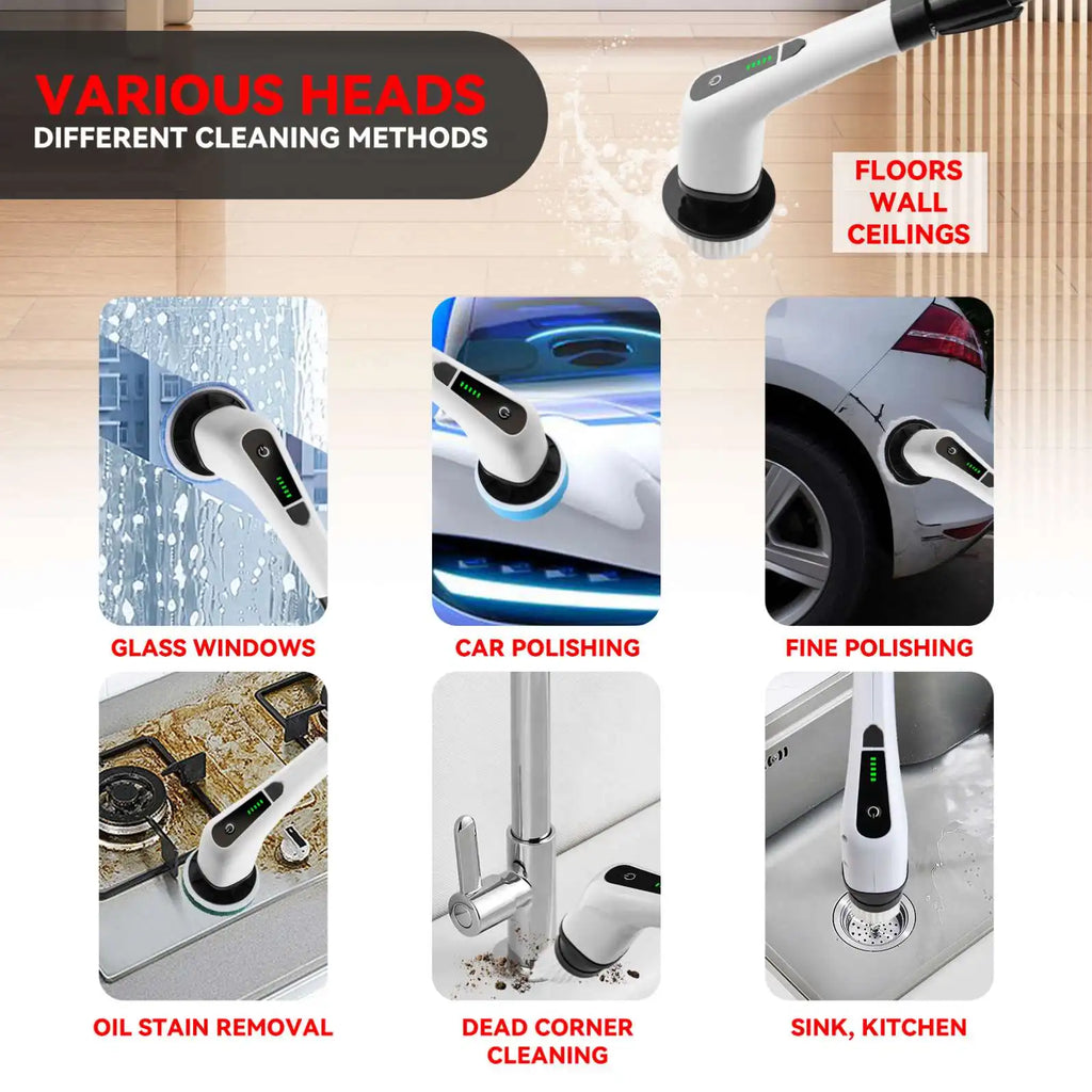 Electric Spin Scrubber — Cordless Power, Extendable, Rechargeable, Waterproof, Ergonomic, Multi-purpose