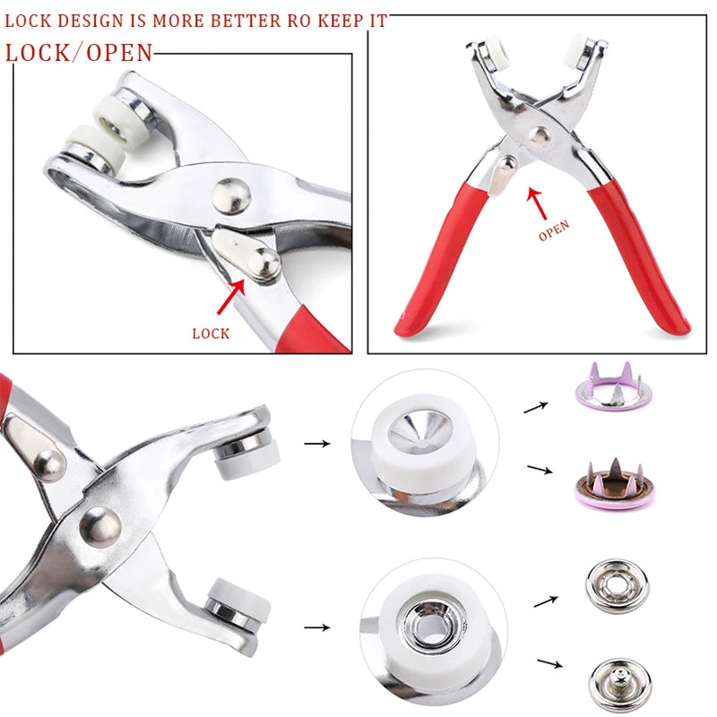 Snap Button Pliers Kit — 100pcs, Durable, Heavy-Duty, DIY, Crafting