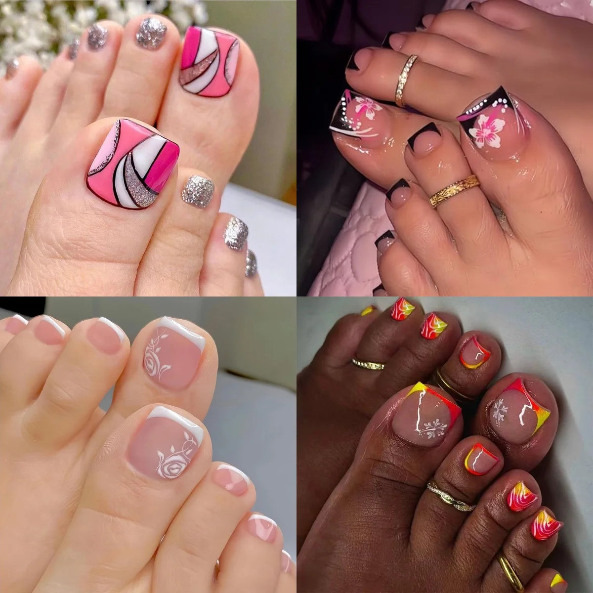Press-On Pedicure — Coastal Luxe, Short Length, Glossy Finish, Chip Resistant, Easy Application