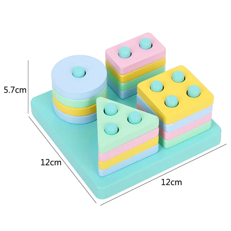 Montessori Stacking Blocks — Wooden Toy, Shape Sorter, Early Learning, Fine Motor, Toddler Gift