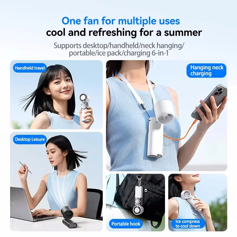 Portable Cooling Fan — 7-in-1 Multifunction, USB Rechargeable, Personal Air Cooler, Quiet Operation, Power Bank