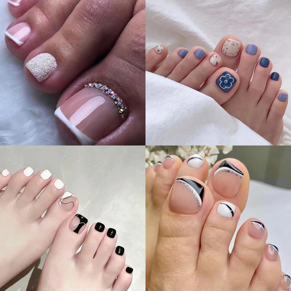 Press-On Pedicure — Coastal Luxe, Short Length, Glossy Finish, Chip Resistant, Easy Application
