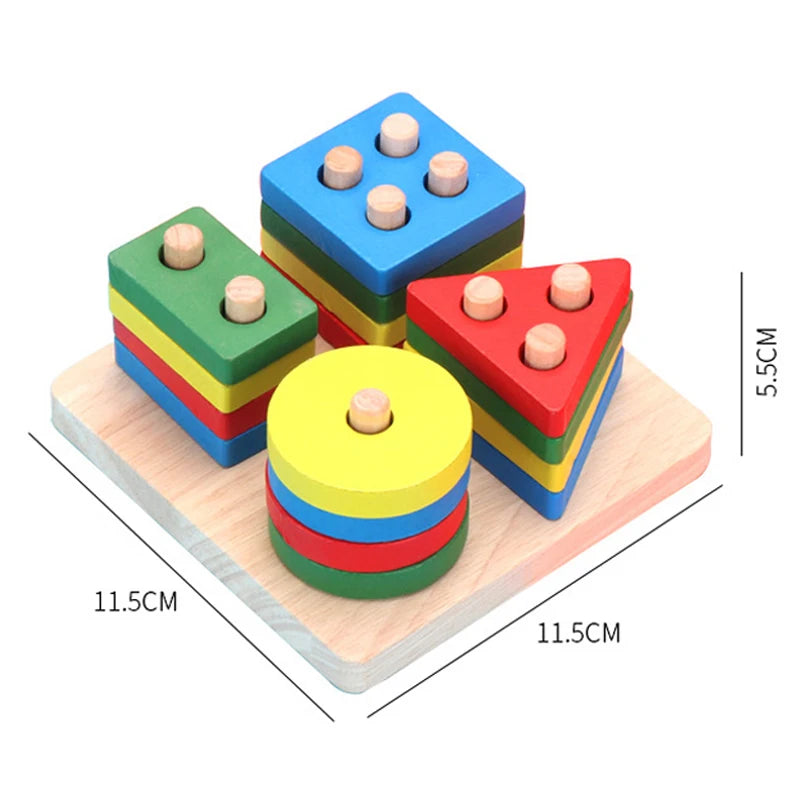 Montessori Stacking Blocks — Wooden Toy, Shape Sorter, Early Learning, Fine Motor, Toddler Gift