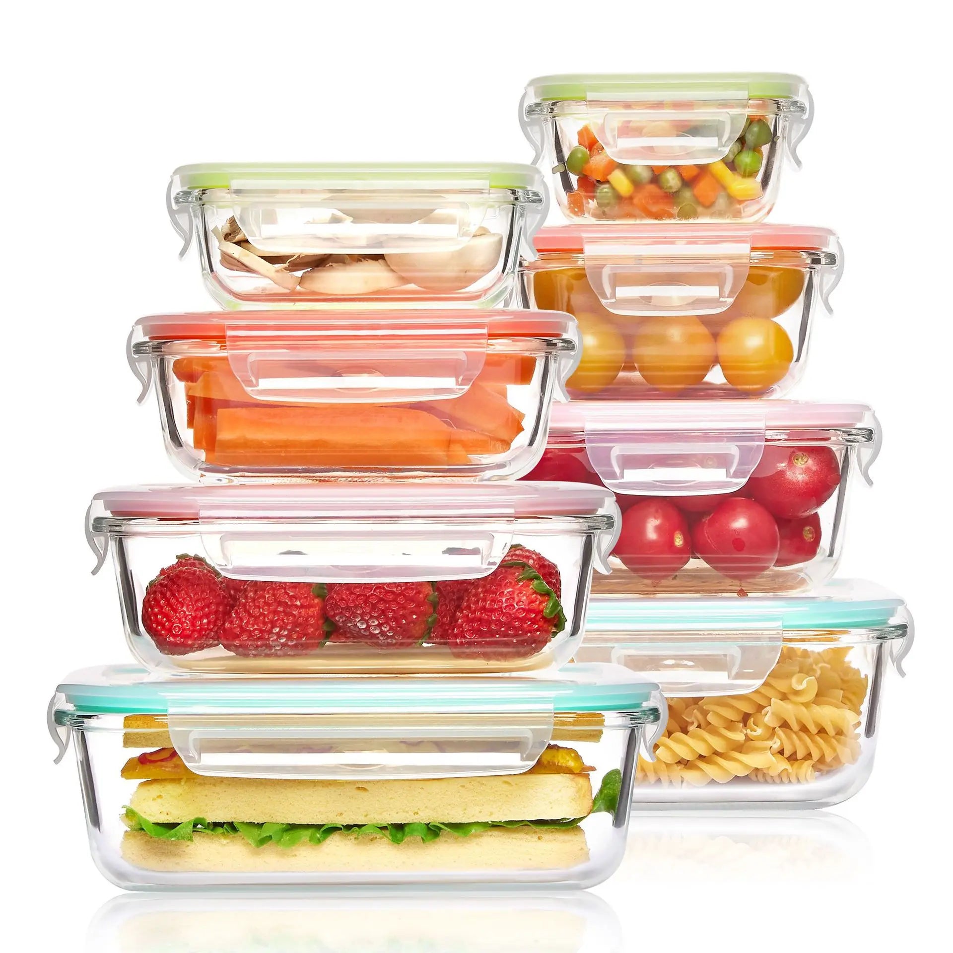 Glass Food Storage Containers — Airtight Lids, Leakproof, Oven Safe, Microwave Safe, Freezer Safe