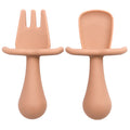 Silicone Baby Spoon & Fork Self-Feeding Set - Soft Easy-Grip Toddler Training Utensils in 10 Modern Muted Colors
