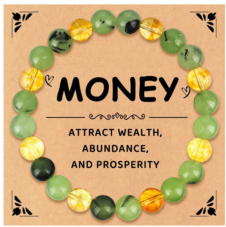 Money Manifest Crystal Bead Bracelet — Abundance, Prosperity, Wealth, Healing, Protection, Chakra Balancing