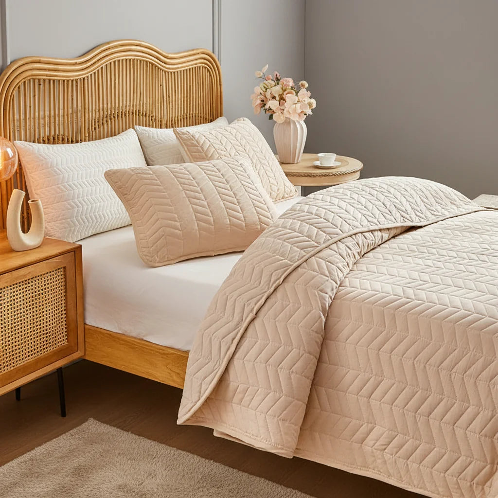 Quilted Bedspread — Reversible Design, Soft Microfiber, Lightweight, All-Season, Twin Full Queen King