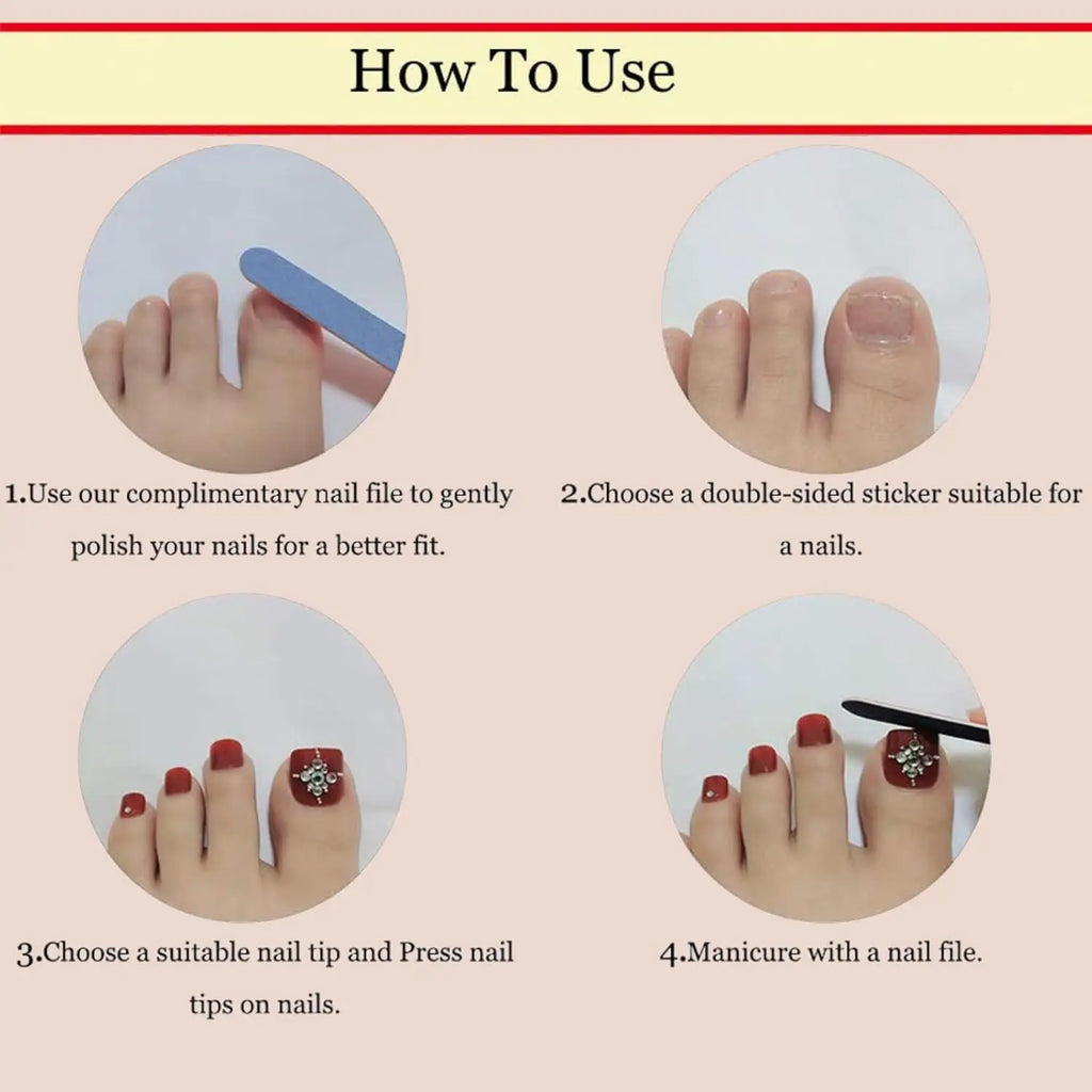 Press-On Pedicure — Coastal Luxe, Short Length, Glossy Finish, Chip Resistant, Easy Application