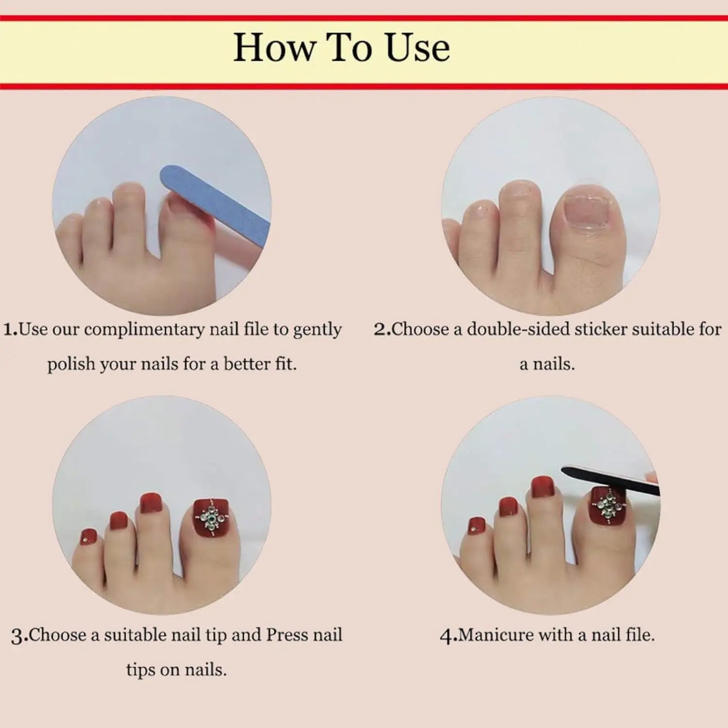 Press-On Pedicure — Coastal Luxe, Short Length, Glossy Finish, Chip Resistant, Easy Application
