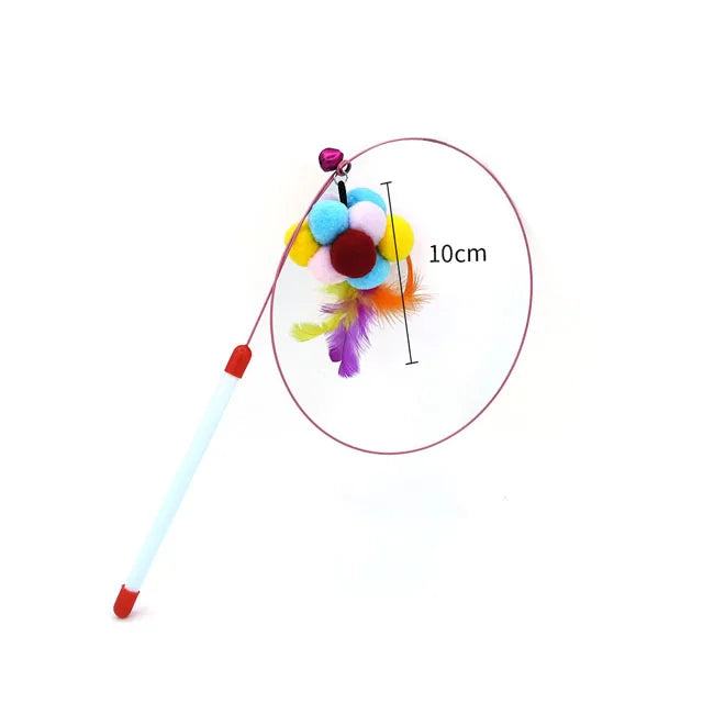 Interactive Cat Teasing Wand - Feather + Bell + Plush Mouse Wire Toy, 14 Color Variants for Indoor Play & Exercise