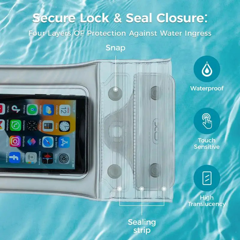 Waterproof Phone Pouch — 2-Pack, Submersible, Underwater, Swimming, Beach, Pool, Kayaking