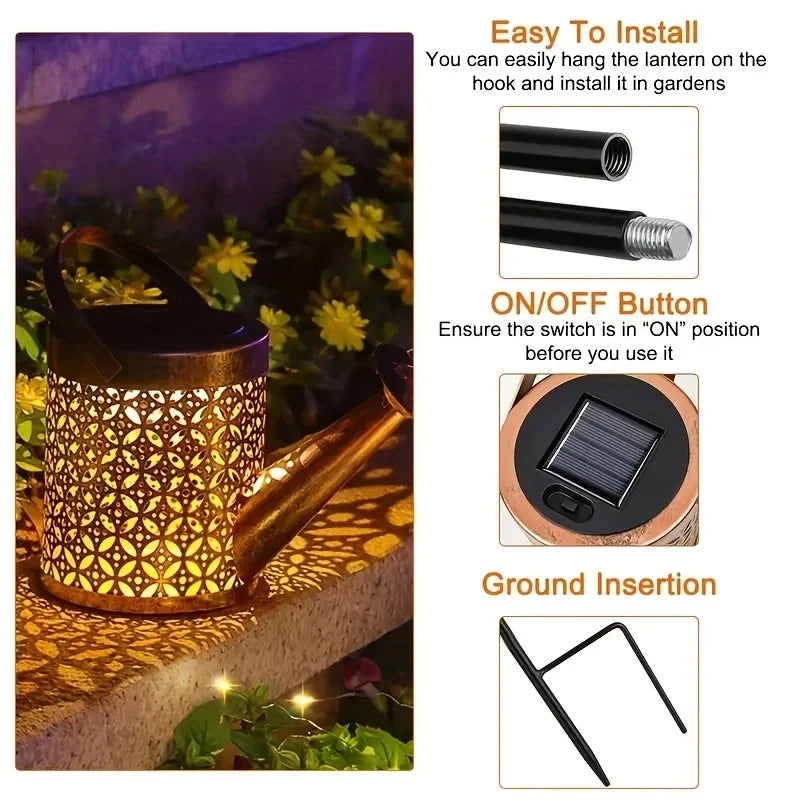 Solar Watering Can Light — Outdoor Garden Decor, Warm White, Waterproof, Hanging, Decorative