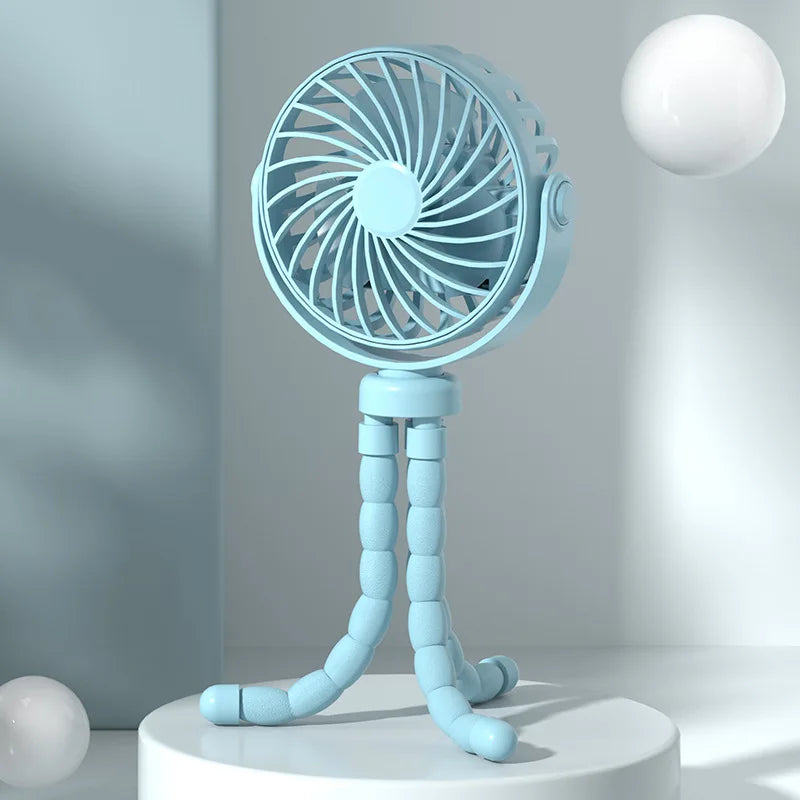 Portable Stroller Fan — USB Rechargeable, Flexible Tripod, Clip-On, Quiet, Safe for Babies